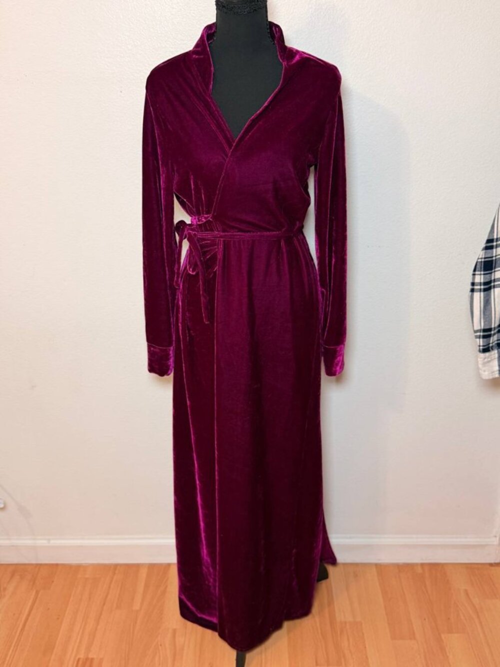 L'Atiste Burgundy Velvet Wrap Maxi Dress Long Sleeve Formal